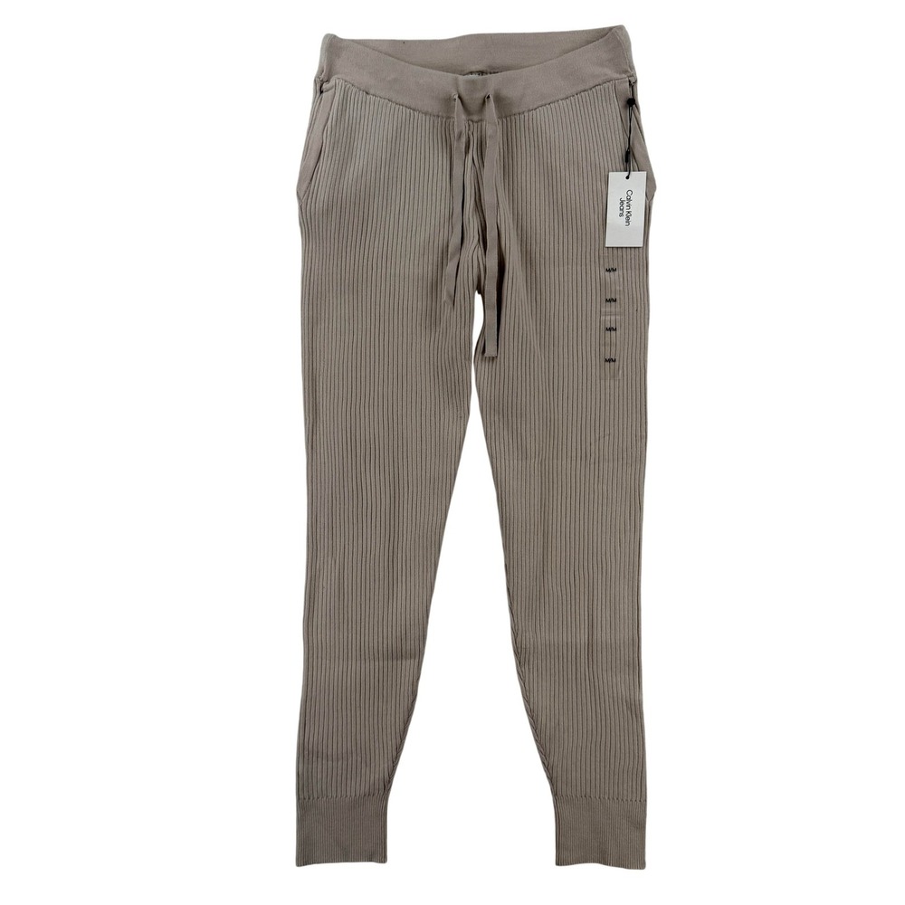 Calvin Klein Jeans Jogger Pants Womens M Beige Ribbed Knit Elastic Waist Cuffed